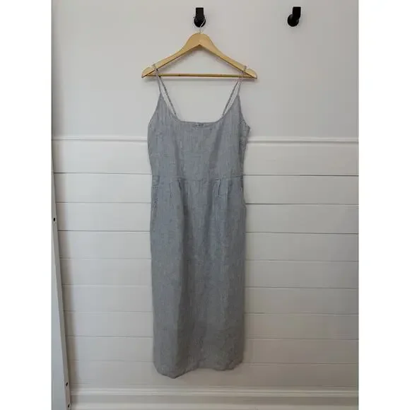 Women’s Quince 100% European Linen Scoop Neck MIDI Dress Large L - Picture 4 of 11